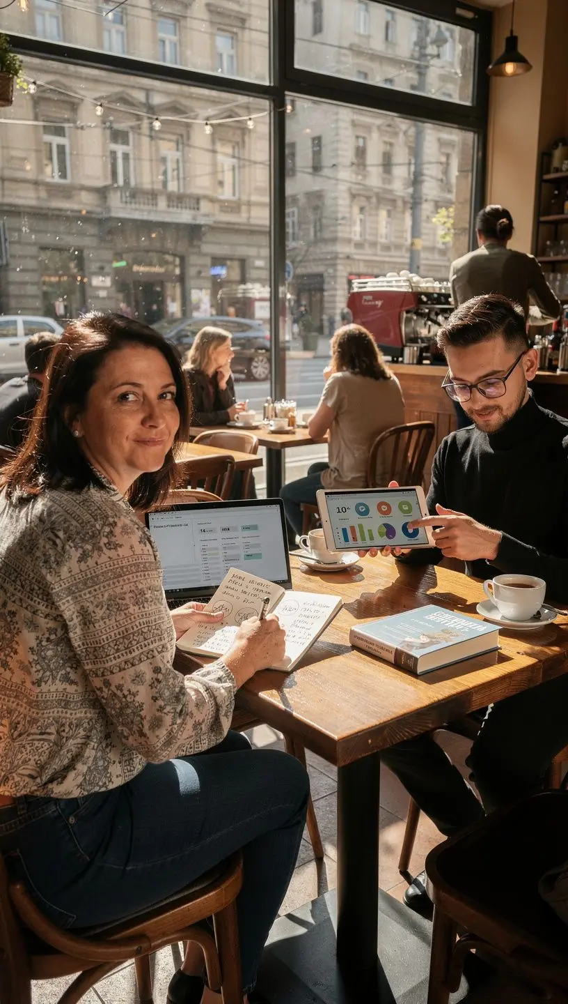 Pénzügyi alapok könyv ajánlásokkal és költségvetési tervezéssel kapcsolatos képek.